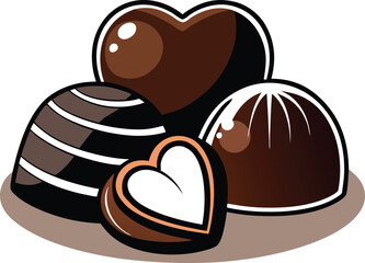 Assorted dark chocolate candies with heart shapes