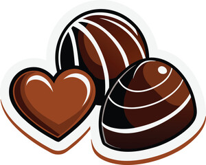 Assorted dark chocolate candies with heart shapes