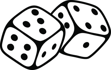 Black and white illustration of two dice in a bold street art style. The design captures the essence of flash tattoo culture and represents the themes of chance and risk. Vector illustration.