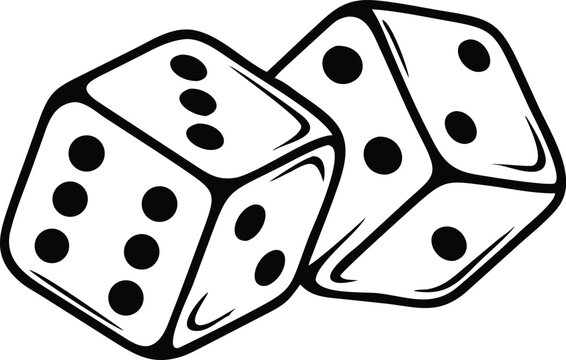 Black and white illustration of two dice in a bold street art style. The design captures the essence of flash tattoo culture and represents the themes of chance and risk. Vector illustration.