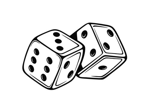 Black and white illustration of two dice in a bold street art style. The design captures the essence of flash tattoo culture and represents the themes of chance and risk. Vector illustration.