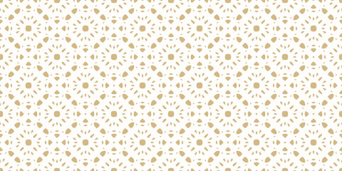 Abstract golden vector ornamental seamless pattern. Elegant floral geometric mosaic texture in oriental style. Gold and white luxury background. Repeated design for decor, print, wallpaper, textile