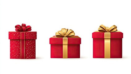 Obraz premium Three red gift boxes with gold ribbons
