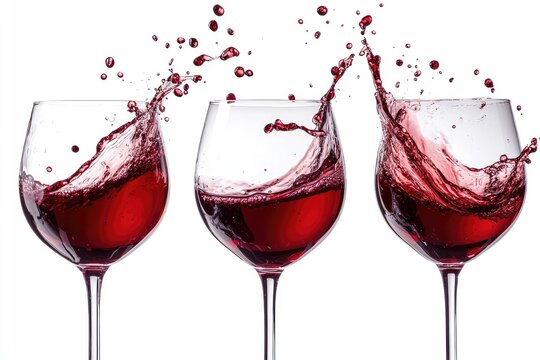 Red wine splashing from three glasses (1)