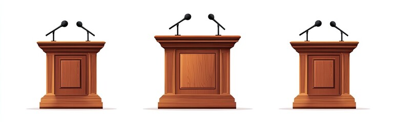 Three wooden podiums with microphones (2)