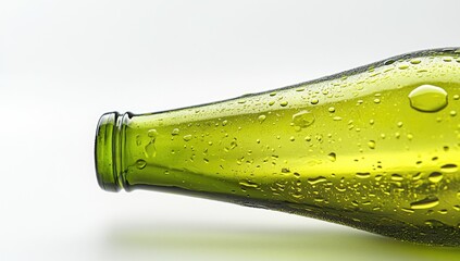 Green bottle with water droplets
