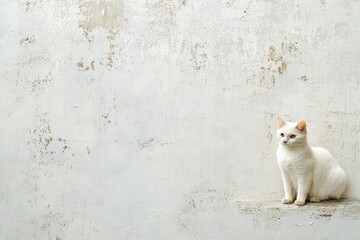 Cream-colored cat on textured wall