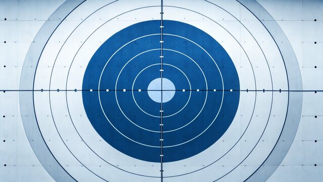 A close-up, front-on view of a modern target design, highlighting the bullseye and concentric rings, ideal for conveying concepts of business goals, market targeting, and success.

