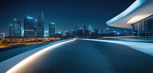 Night city skyline vista with modern architectural elements