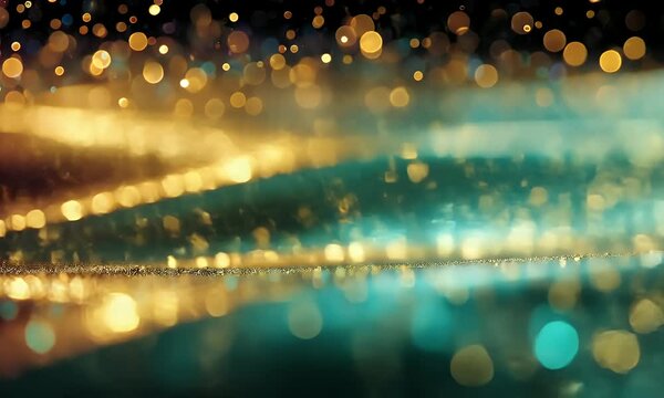 Glimmering gold and teal bokeh lightscape