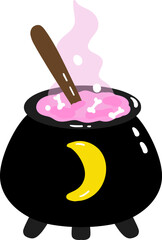 Cute Halloween Witch Cauldron Scene