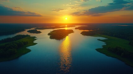 Sunset over a tranquil lake
