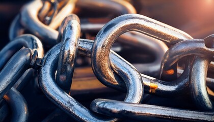 close up of heavy duty chain links and hooks