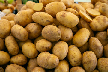 A pile of potatoes of German origin at the Turkish market in Kreuzberg, Berlin.