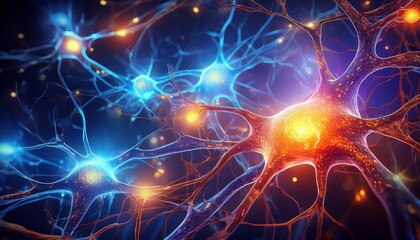 microscopic view of neuron cell glowing synapses intricate network of neural connections