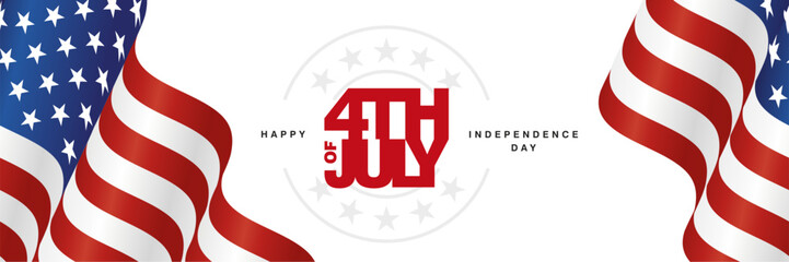 Fototapeta na wymiar USA banner, pattern for 4th of July. USA wavy flag, compact bold typography lettering message 4th of July on white background