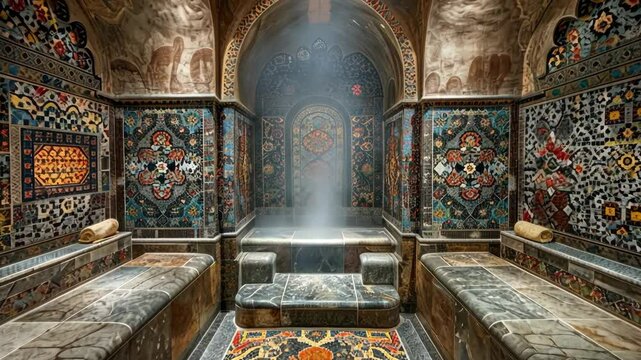 Traditional hamam - steam bath with marble loungers
