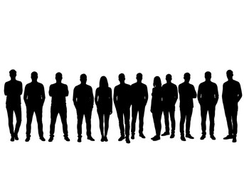 Silhouette of diverse group of people standing together isolated