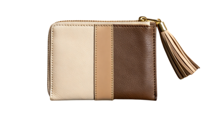 Stylish tricolor leather wallet with tassel