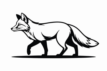 Obraz premium Black and white fox walking illustration on white background