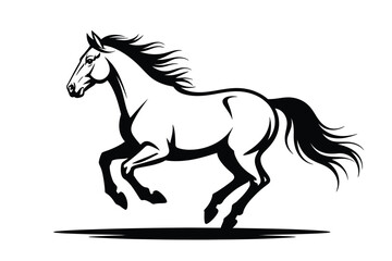 Obraz premium Black and white graphic illustration of a running horse silhouette
