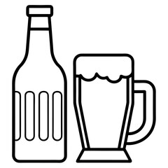 Minimalist Line Art Icon of a Beer Glass and Bottle for Brewery or Bar Design