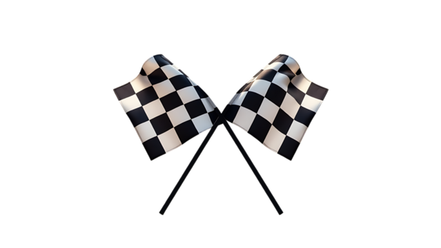 Two crossed checkered racing flag isolated on transparent background