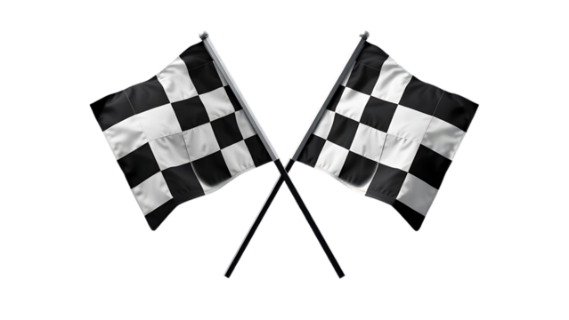 Two crossed checkered racing flag isolated on transparent background
