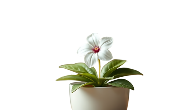 White flower in pot 3d rendering isolated on transparent background Cartoon plastic style icon - Powered by Adobe