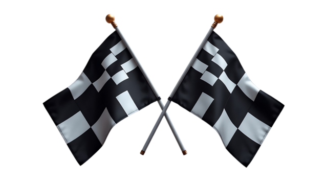 Two crossed checkered racing flag isolated on transparent background