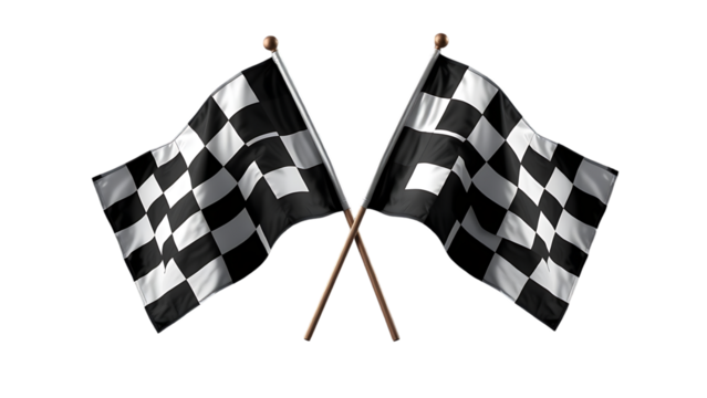 Two crossed checkered racing flag isolated on transparent background