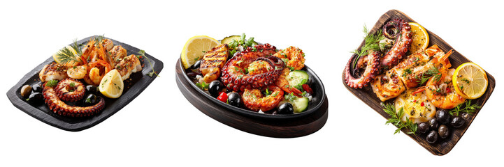 Fototapeta premium Grilled seafood platter coastal restaurant food photography close-up