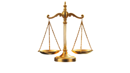 Golden scales of justice isolated on transparent background
