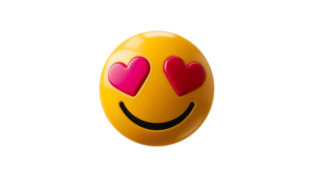 Happy Emoji Face with Heart Eyes isolated on transparent background