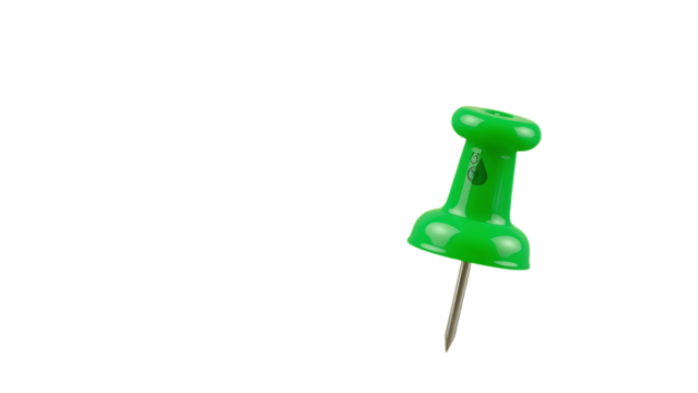 Green push pin 3d rendering isolated on transparent background Push pin cut out - Powered by Adobe