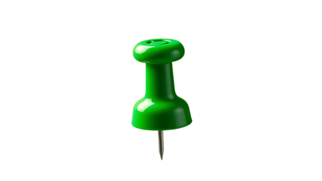 Green push pin 3d rendering isolated on transparent background Push pin cut out