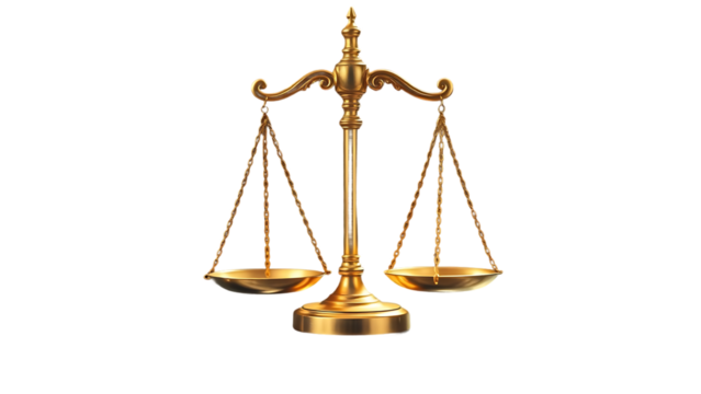 Golden scales of justice isolated on transparent background