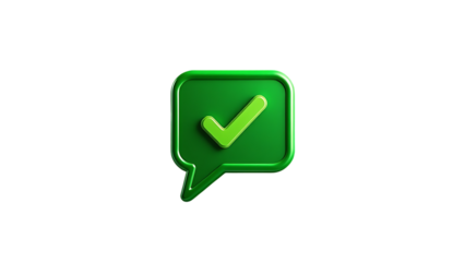 3d green speech bubble with checkmark icon isolated on transparent background