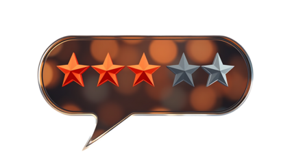 3d five star rating on a speech bubble isolated on transparent background Three star rated