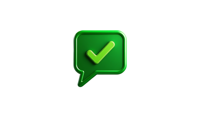 3d green speech bubble with checkmark icon isolated on transparent background