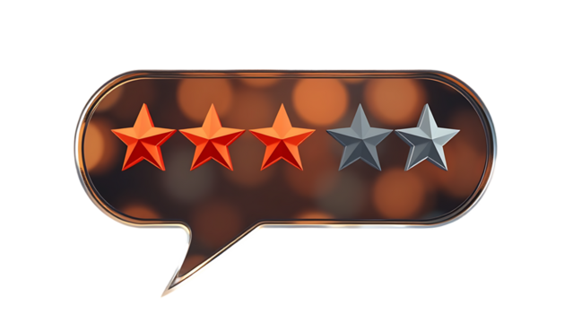 3d five star rating on a speech bubble isolated on transparent background Three star rated