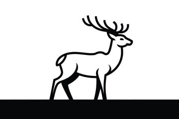 Black and white minimalist deer illustration standing on a black ground