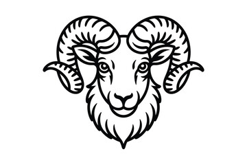 Black and White Ram Head Outline on White Background