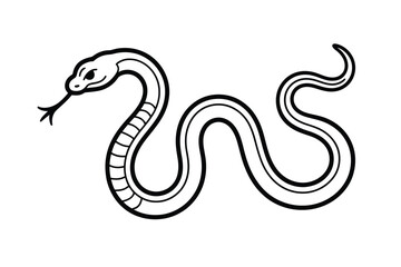 Naklejka premium Black and white snake illustration with forked tongue on white background