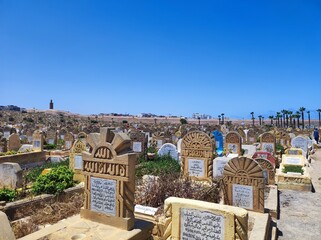 Cemetery in Morocco in Rabat by the sea, hot and beautiful climate, Muslim