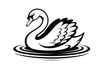 Obraz premium Black and white swan illustration on water with concentric circles