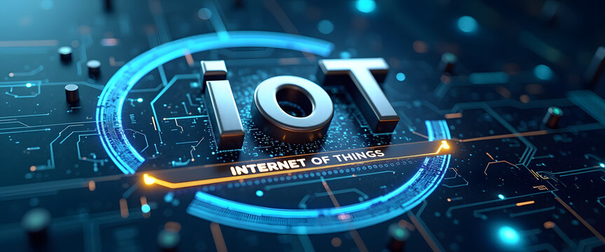 The internet of things depicted with 'IoT' text on a digital circuit board.