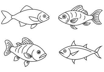 Collection of tropical fish icons for aquatic design. Fish icons for marine biology, ocean life. Vector illustration.