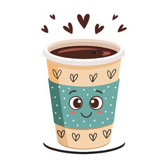 A Cartoon illustration of a Coffee cup and a cute face Coffee Cup Vector Art Design 
