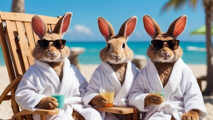 Bathrobe Bunnies Bask in Beach Bliss

